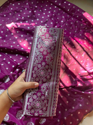 vrajtextiledr Woven Mekhela Chador Pure Silk Saree(Purple)