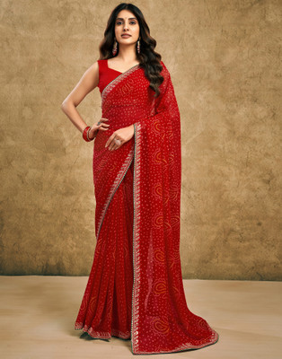 Samah Printed, Embellished Bollywood Chiffon, Georgette Saree(Red)