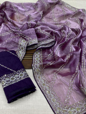 Vinayak Textile Embroidered, Embellished Bollywood Silk Blend, Tissue Saree(Purple)