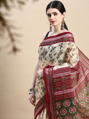 SHANVIKA Printed Daily Wear Pure Cotton Saree(Beige)