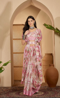 Jinal & Jinal Printed Daily Wear Linen Saree(Pink)