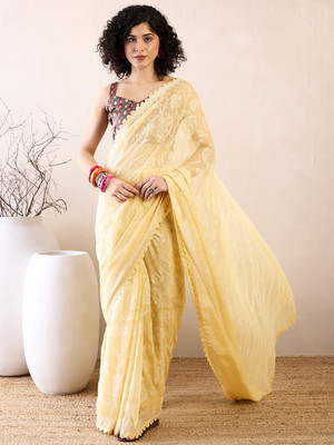 Divastri Embellished Daily Wear Chiffon Saree(Yellow)