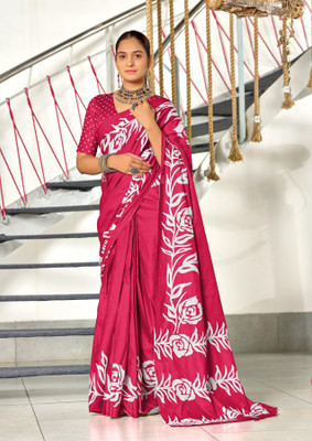 Vishal Corporation Floral Print Daily Wear Pure Cotton Saree(Magenta)