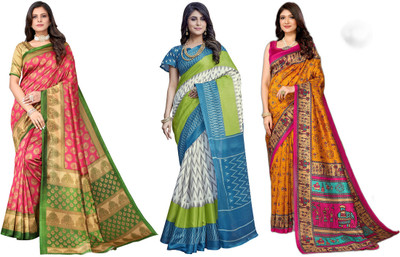 YASHIKA Printed Daily Wear Art Silk Saree(Pack of 3, Multicolor)