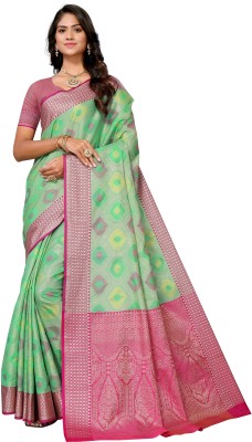 APERA Woven Kanjivaram Silk Blend Saree(Light Green)