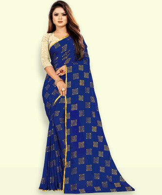 RHEY Woven Bollywood Chiffon Saree(Dark Blue)