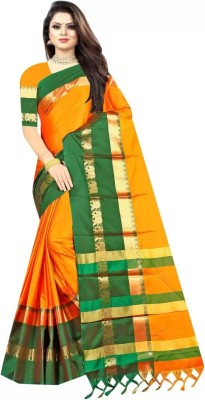 Fab Silk Woven Banarasi Cotton Silk Saree(Gold)