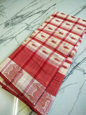 kunduhouse Self Design Tant Pure Cotton Saree(Red)