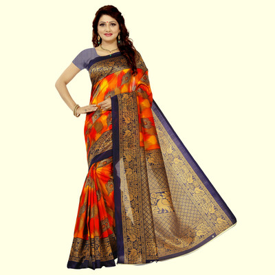 Vimalnath Synthetics Printed Daily Wear Art Silk Saree(Orange)