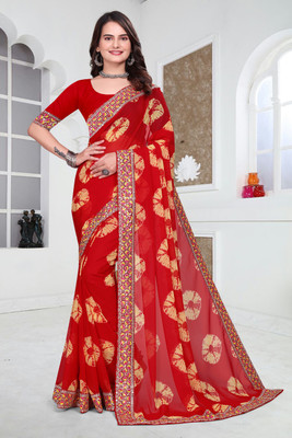 Shree Shyam Creation Printed Bollywood Georgette Saree(Red)