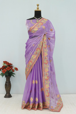 KHRITI FAB Embroidered Bollywood Jimmy choo Saree(Purple)