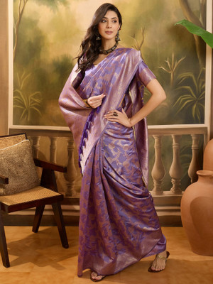 Shadow & Saining Embroidered Banarasi Jacquard Saree(Purple)