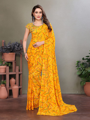 Anand Sarees Geometric Print Daily Wear Georgette Saree(Yellow)