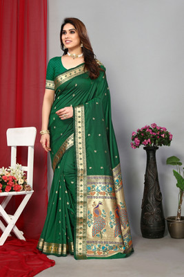 GOLDOLL FAB Woven Paithani Jacquard Saree(Green)