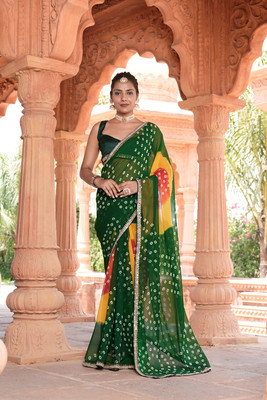 MAHAKALI CLOTHING Printed Bollywood Georgette Saree(Green)