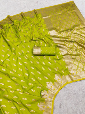 Keswi Fab Woven Banarasi Jacquard, Pure Silk Saree(Green)