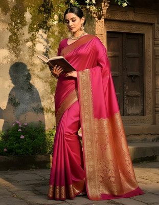 LYANNA Woven Banarasi Handloom Satin Saree(Pink)