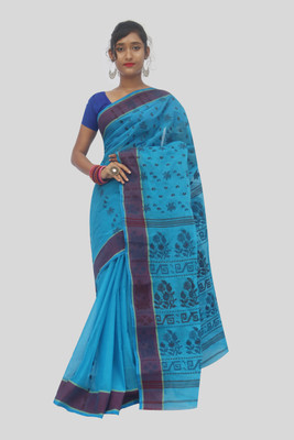 Panchanan Woven Handloom Handloom Pure Cotton Saree(Light Blue)