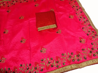 ANSHEE Embroidered, Embellished Bollywood Pure Silk Saree(Pink)