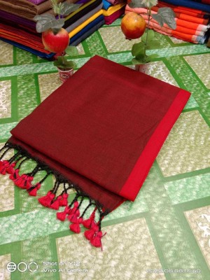 GOURAB HANDLOOM Self Design Handloom Cotton Blend Saree(Red)