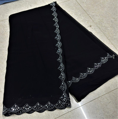 pari creation Solid/Plain, Embellished, Self Design Bollywood Georgette Saree(Black)