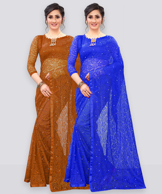 LOROFY Embellished Bollywood Net Saree(Pack of 2, Multicolor)