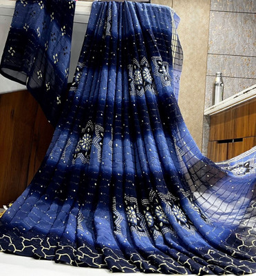Bombey Velvat Fab Floral Print Bhagalpuri Chiffon, Georgette Saree(Blue)