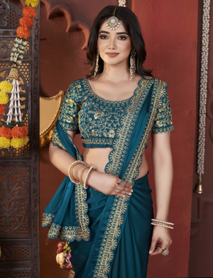 Laddu creation Silk Blend Embroidered Blouse Material