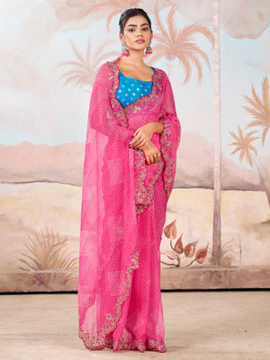 ANOUK Embellished Bollywood Chiffon Saree(Pink)