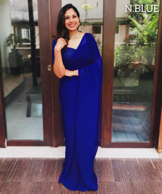 RK Creation Embroidered Kota Doria Georgette Saree(Dark Blue)
