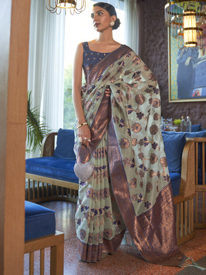 Sareemall Woven Kanjivaram Organza Saree(Light Blue)