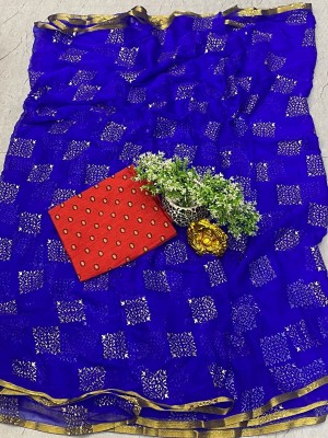 ABRUZZO Embellished Daily Wear Chiffon Saree(Blue)