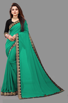 SHREE SHUBH CREATION Solid/Plain Bollywood Georgette Saree(Light Green)