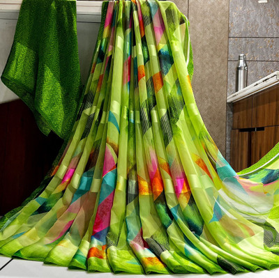 Bombey Velvat Fab Embellished Bandhani Chiffon, Silk Blend Saree(Green, Multicolor)