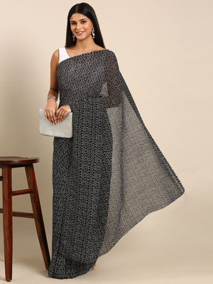 HERE&NOW Printed Bandhani Georgette Saree(Black)