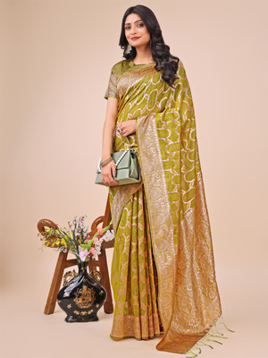 Tasrika Self Design Kanjivaram Cotton Linen Saree(Light Green)