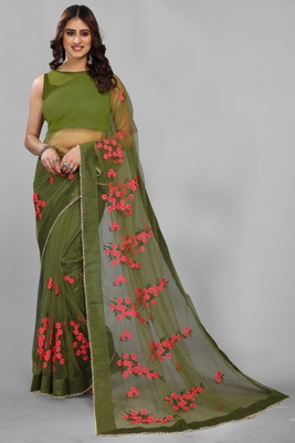 PATLANI STYLE Embroidered Bollywood Net Saree(Green)