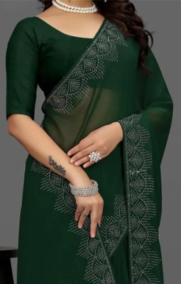 WomenMart Dyed Bollywood Georgette Saree(Green)