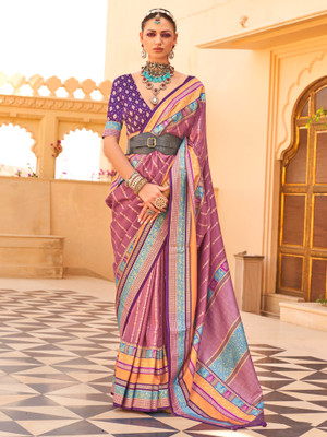 Tasrika Woven Banarasi Silk Blend Saree(Purple)