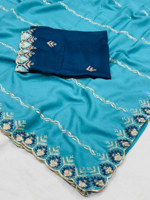 niesha fashion Embroidered Bollywood Chiffon Saree(Blue)