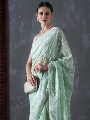 Divastri Embellished Bollywood Organza Saree(Light Green)