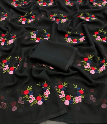 Tejmidam enterprise Embroidered Bollywood Georgette Saree(Black)