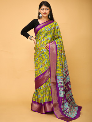 Divastri Printed Chinnalapattu Silk Blend Saree(Light Green)