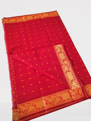 Dutta Printed Tant Pure Cotton Saree(Orange)