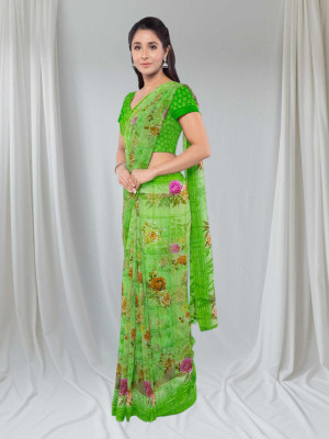 Classy Foriever Printed Daily Wear Cotton Blend Saree(Light Green)