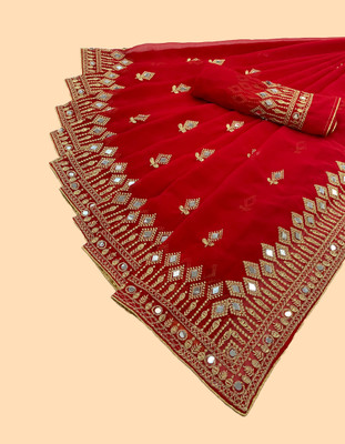 NQUEEN Embroidered Banarasi Georgette Saree(Red)