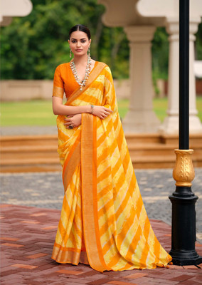 Stylum Printed Leheria Silk Blend Saree(Yellow)