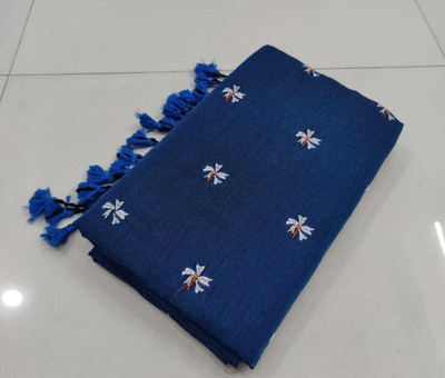 HouseOfCommon Printed Handloom Cotton Blend Saree(Blue)