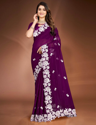 REVA ENETERPRISE Embroidered Bollywood Georgette Saree(Purple)