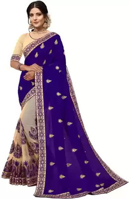 MURTHIRUPI Embellished Bollywood Net Saree(Blue)